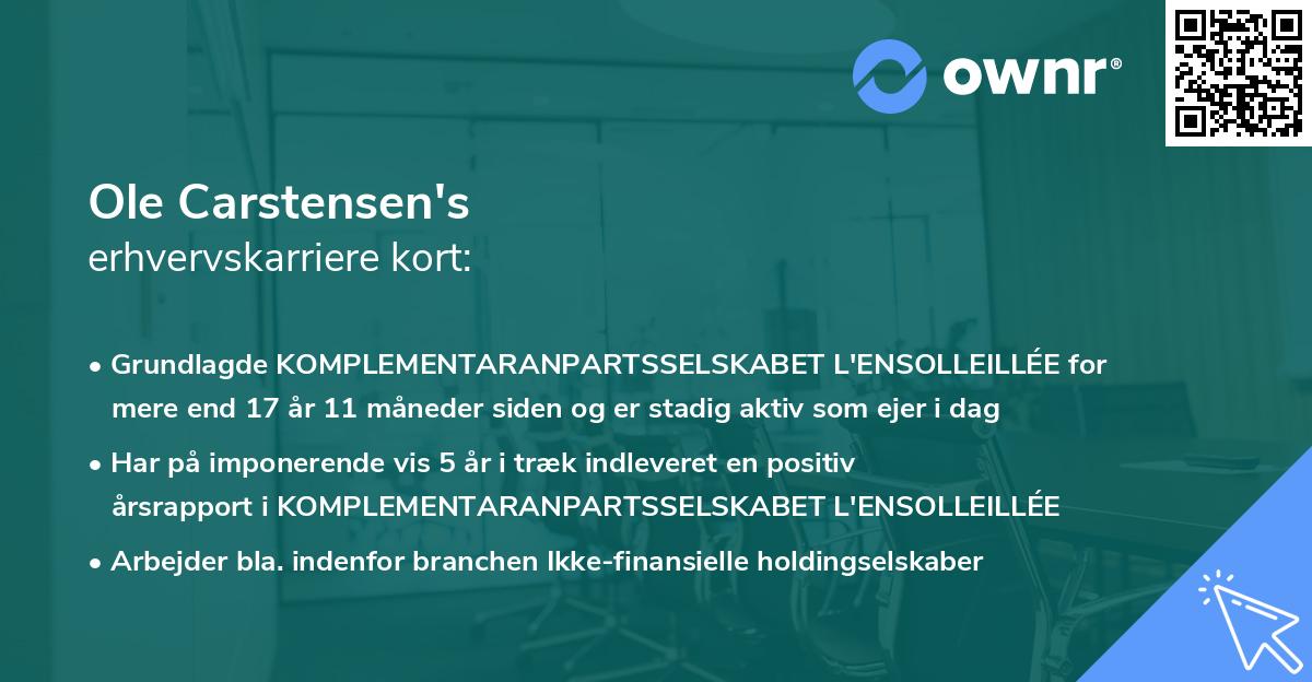 Ole Carstensen's erhvervskarriere kort