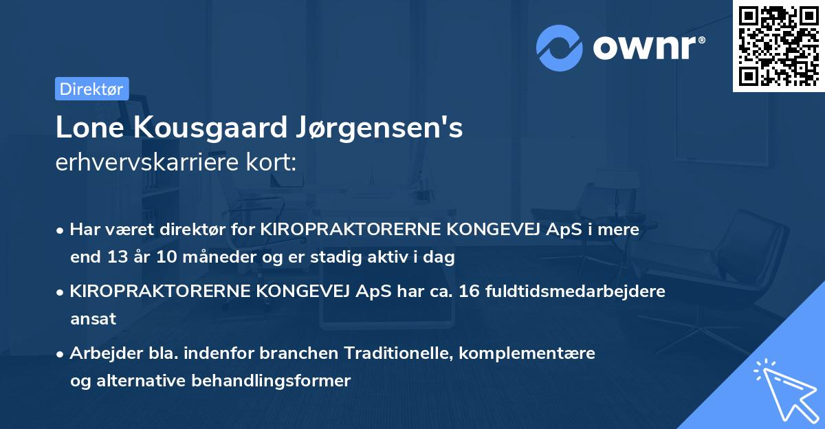 Lone Kousgaard Jørgensen's erhvervskarriere kort