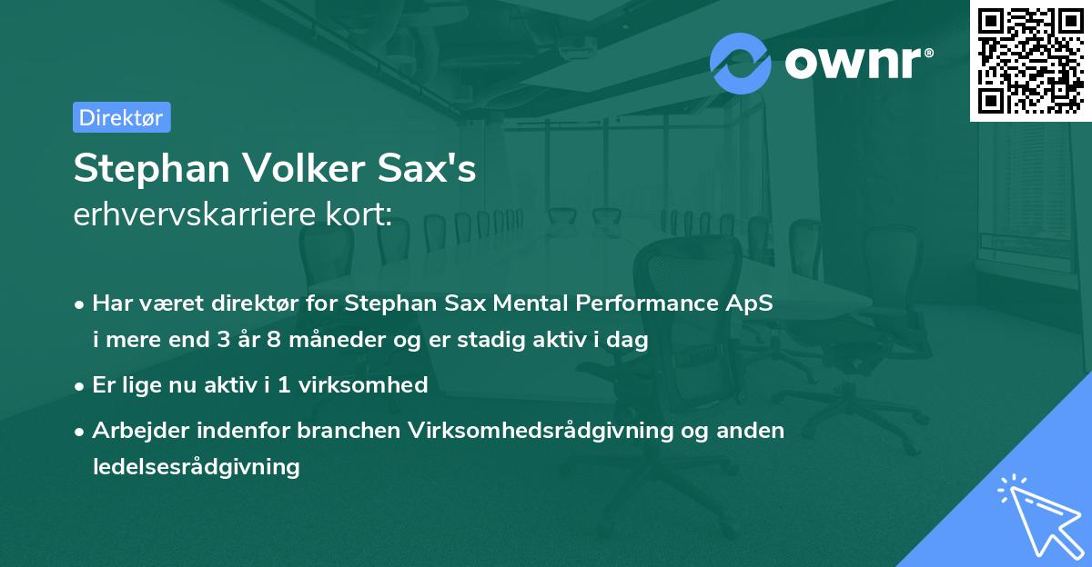 Stephan Volker Sax's erhvervskarriere kort
