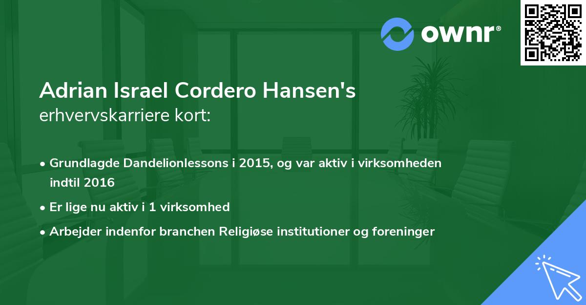 Adrian Israel Cordero Hansen's erhvervskarriere kort