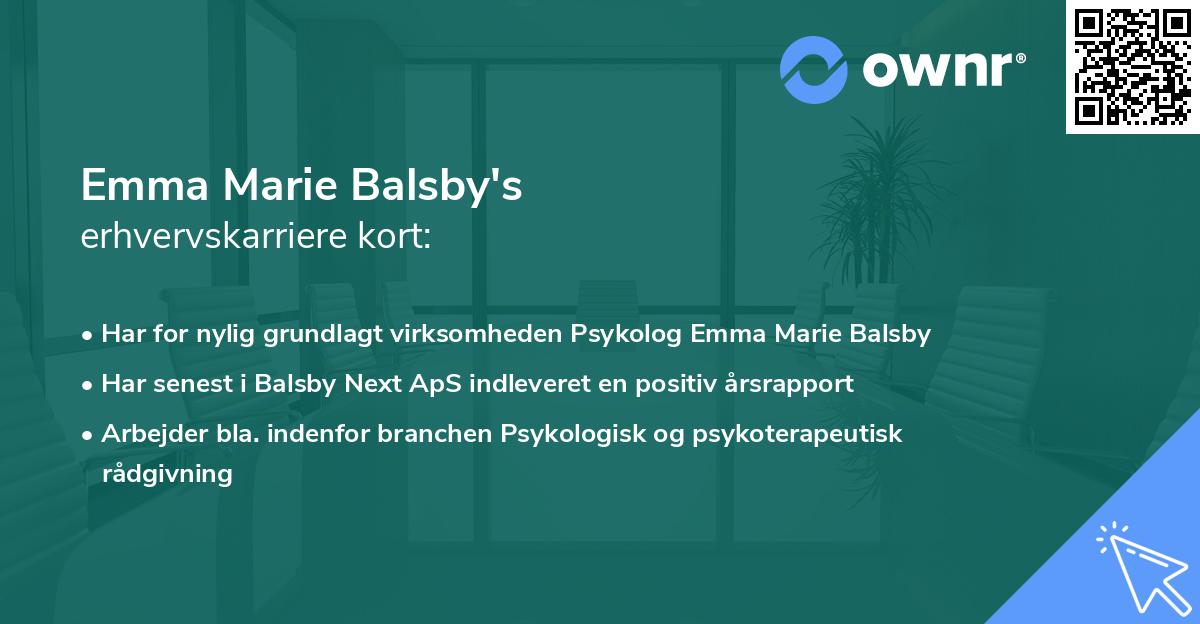 Emma Marie Balsby's erhvervskarriere kort