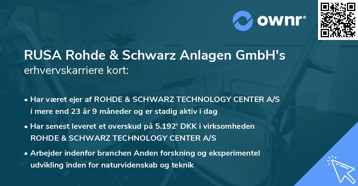 RUSA Rohde & Schwarz Anlagen GmbH's erhvervskarriere kort