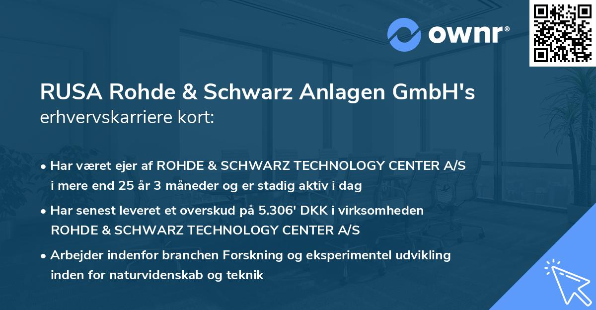 RUSA Rohde & Schwarz Anlagen GmbH's erhvervskarriere kort