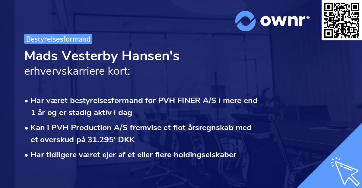 Mads Vesterby Hansen's erhvervskarriere kort