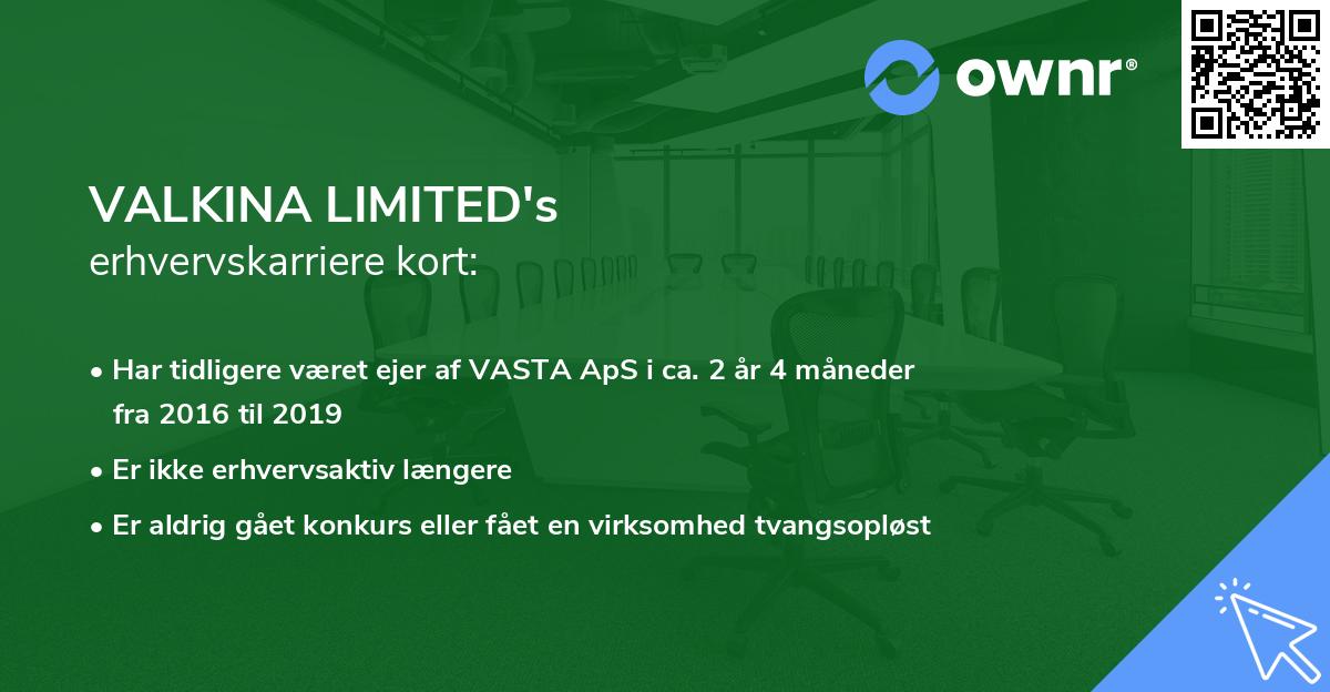 VALKINA LIMITED's erhvervskarriere kort
