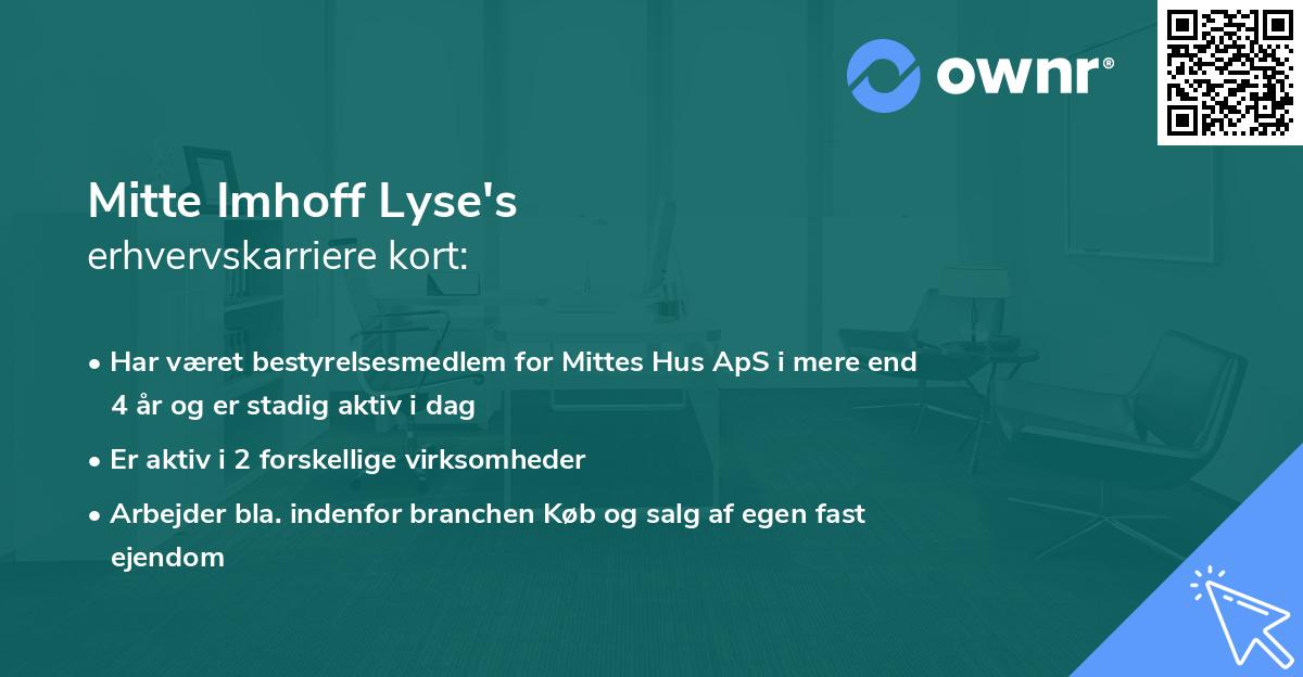 Mitte Imhoff Lyse's erhvervskarriere kort