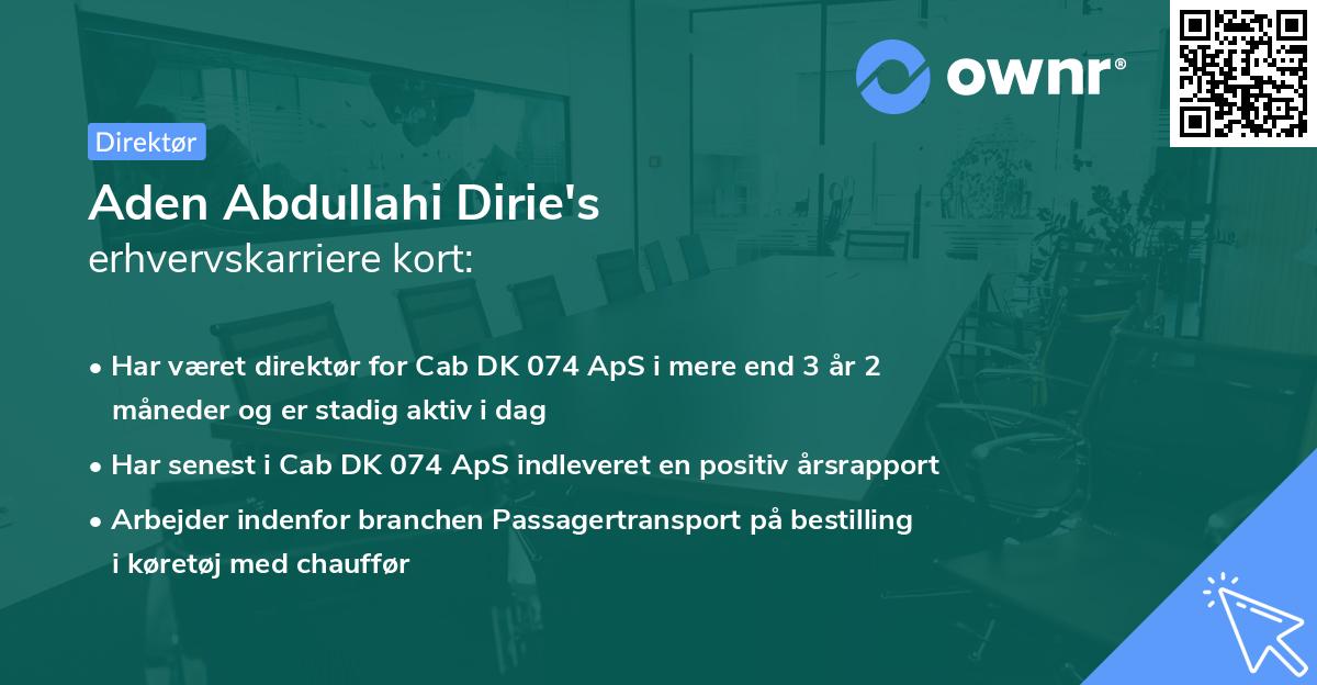 Aden Abdullahi Dirie's erhvervskarriere kort