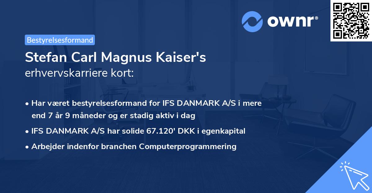 Stefan Carl Magnus Kaiser's erhvervskarriere kort