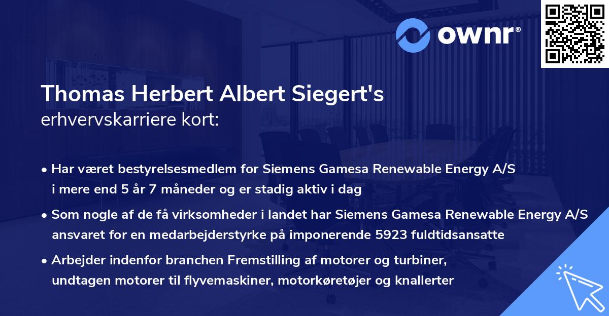 Thomas Herbert Albert Siegert's erhvervskarriere kort