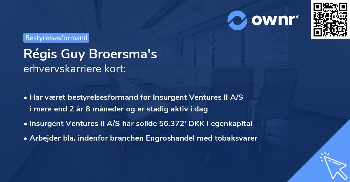 Régis Guy Broersma's erhvervskarriere kort