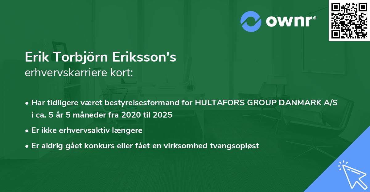 Erik Torbjörn Eriksson's erhvervskarriere kort