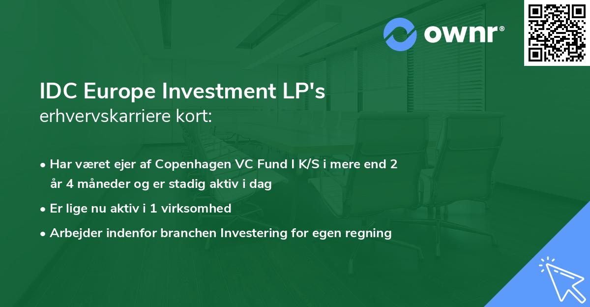 IDC Europe Investment LP's erhvervskarriere kort