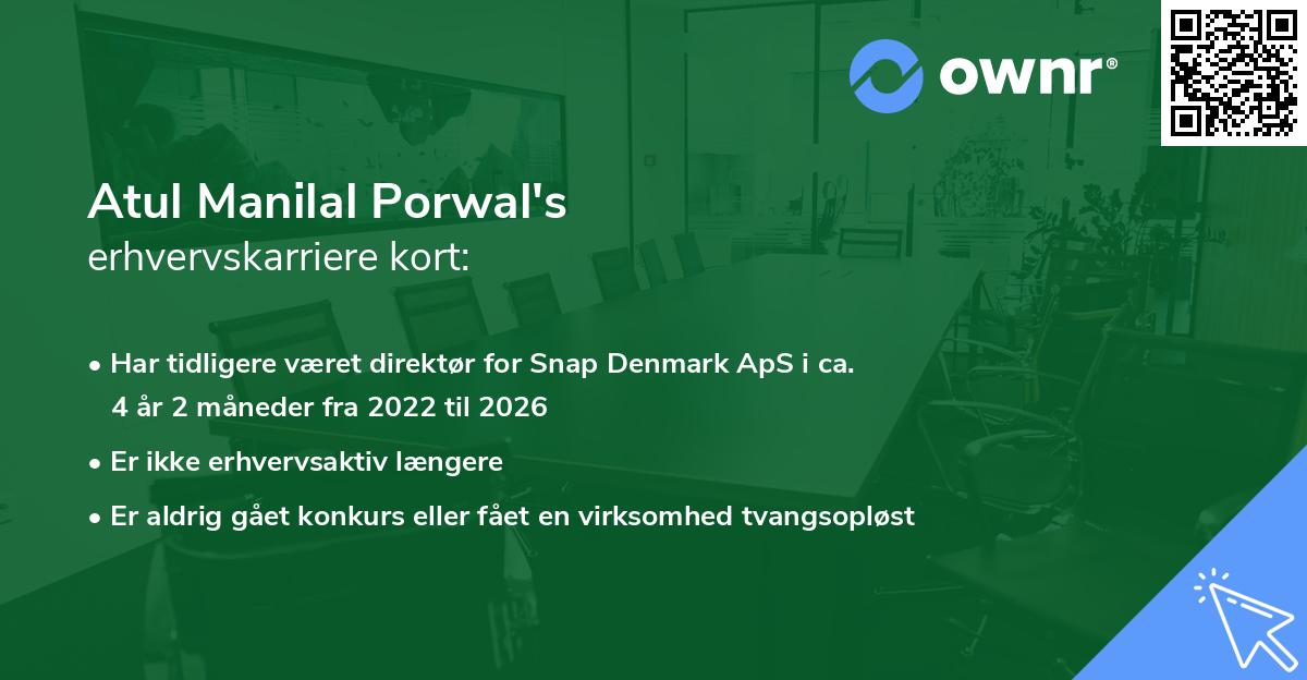 Atul Manilal Porwal's erhvervskarriere kort