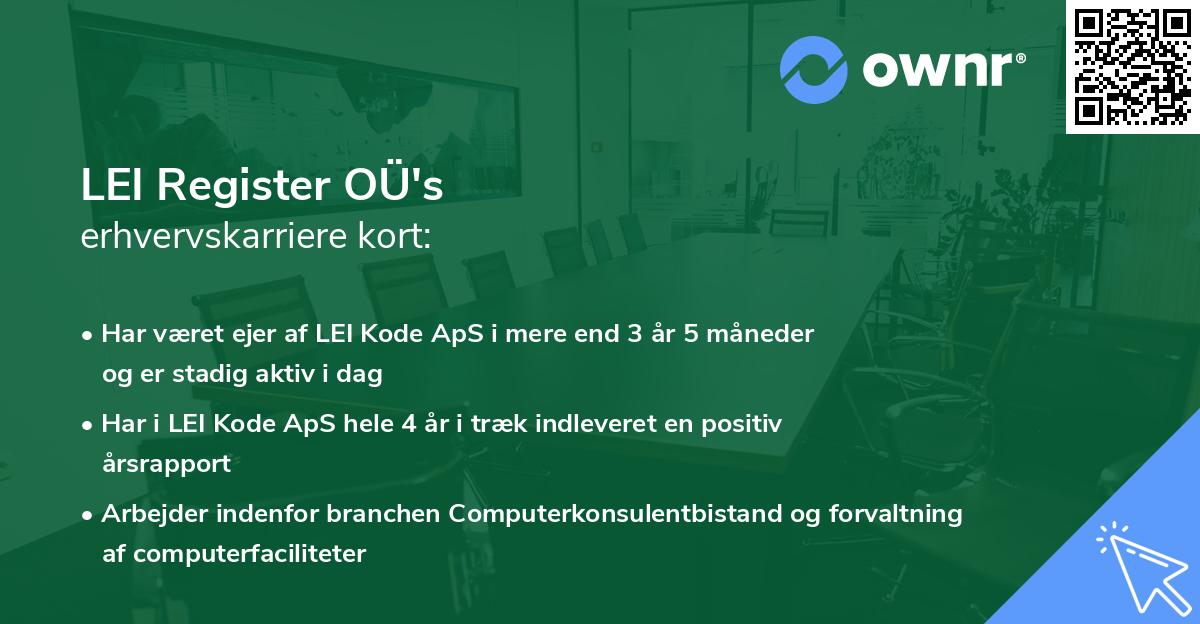 LEI Register OÜ's erhvervskarriere kort