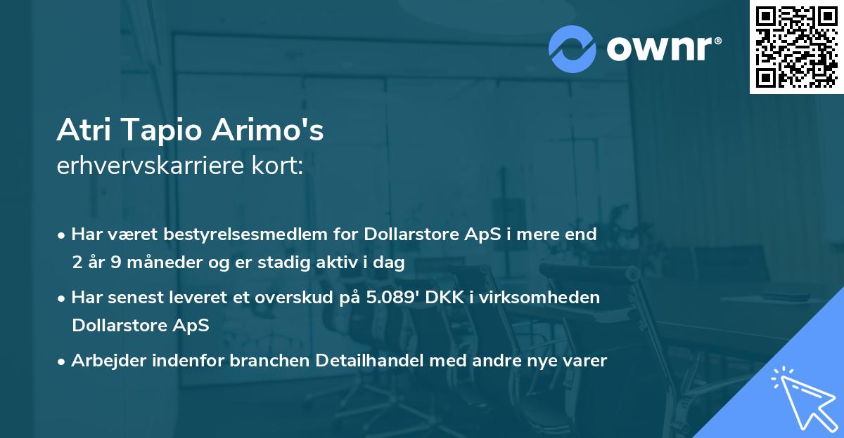 Atri Tapio Arimo's erhvervskarriere kort