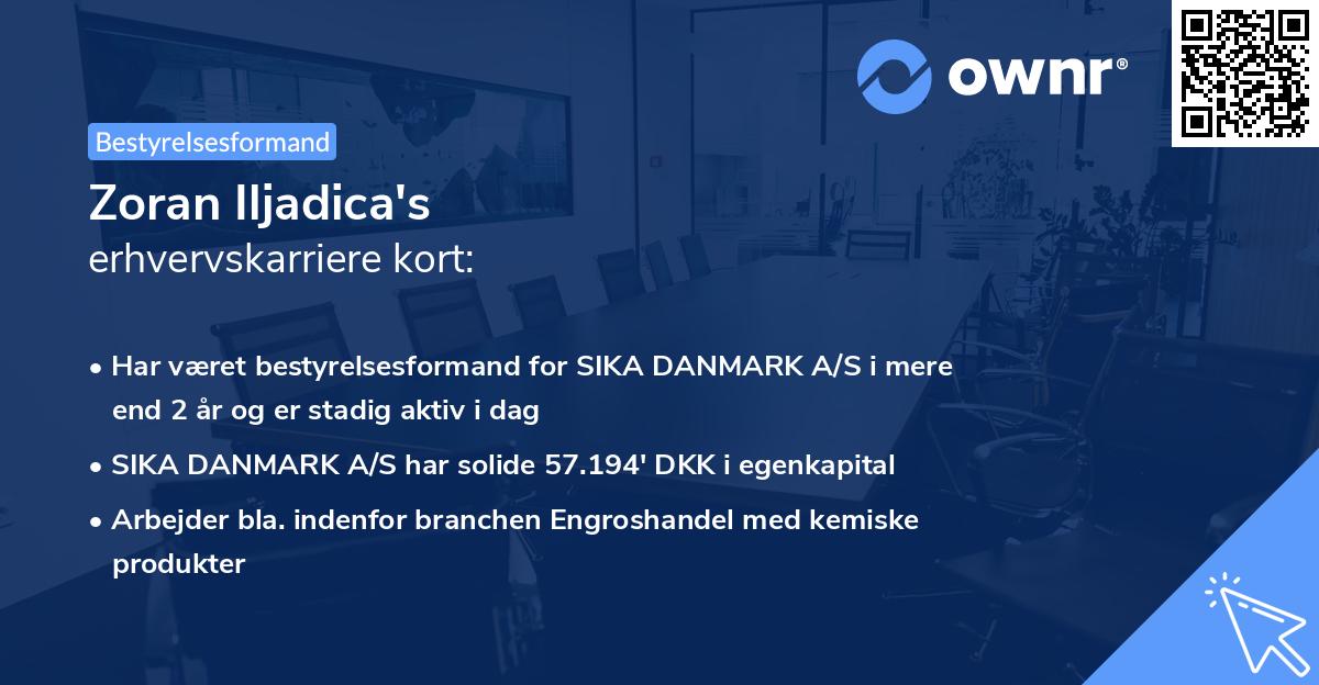 Zoran Iljadica's erhvervskarriere kort