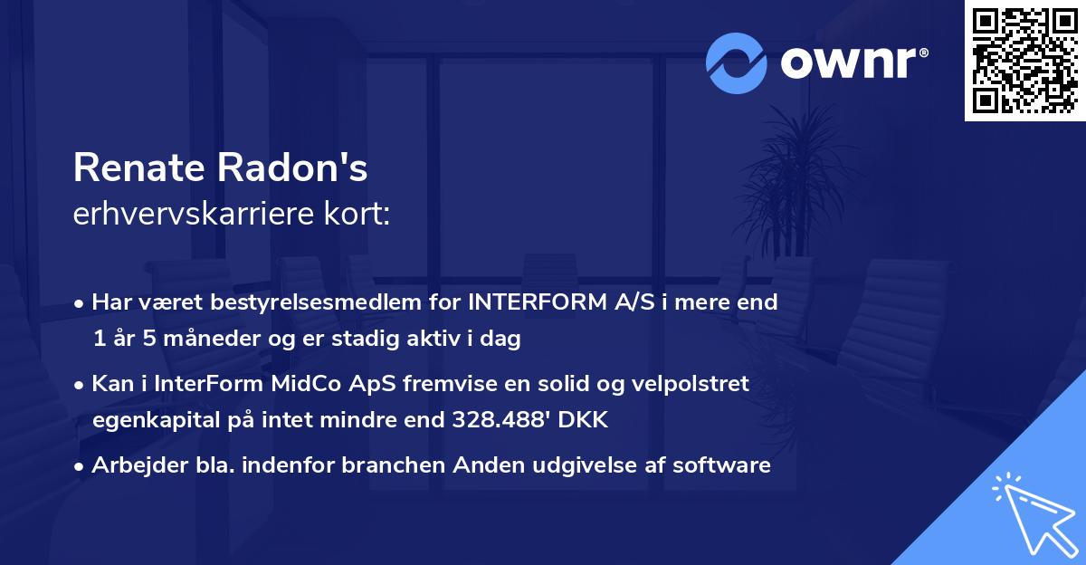 Renate Radon's erhvervskarriere kort