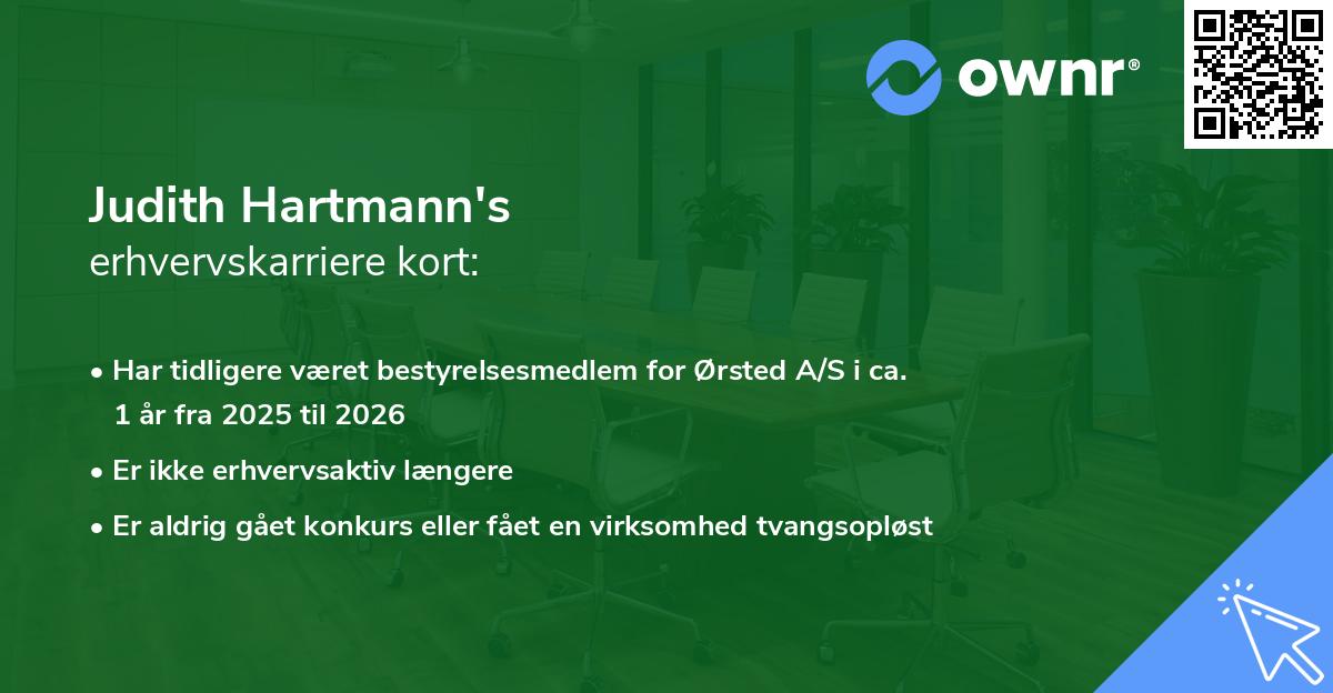 Judith Hartmann's erhvervskarriere kort