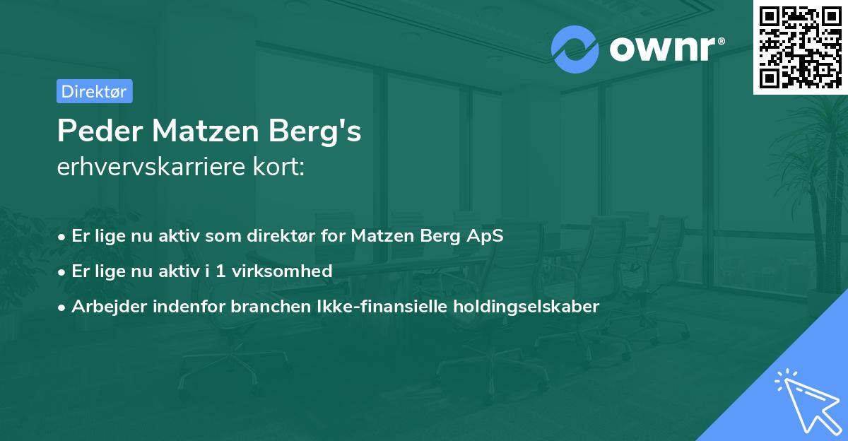 Peder Matzen Berg's erhvervskarriere kort