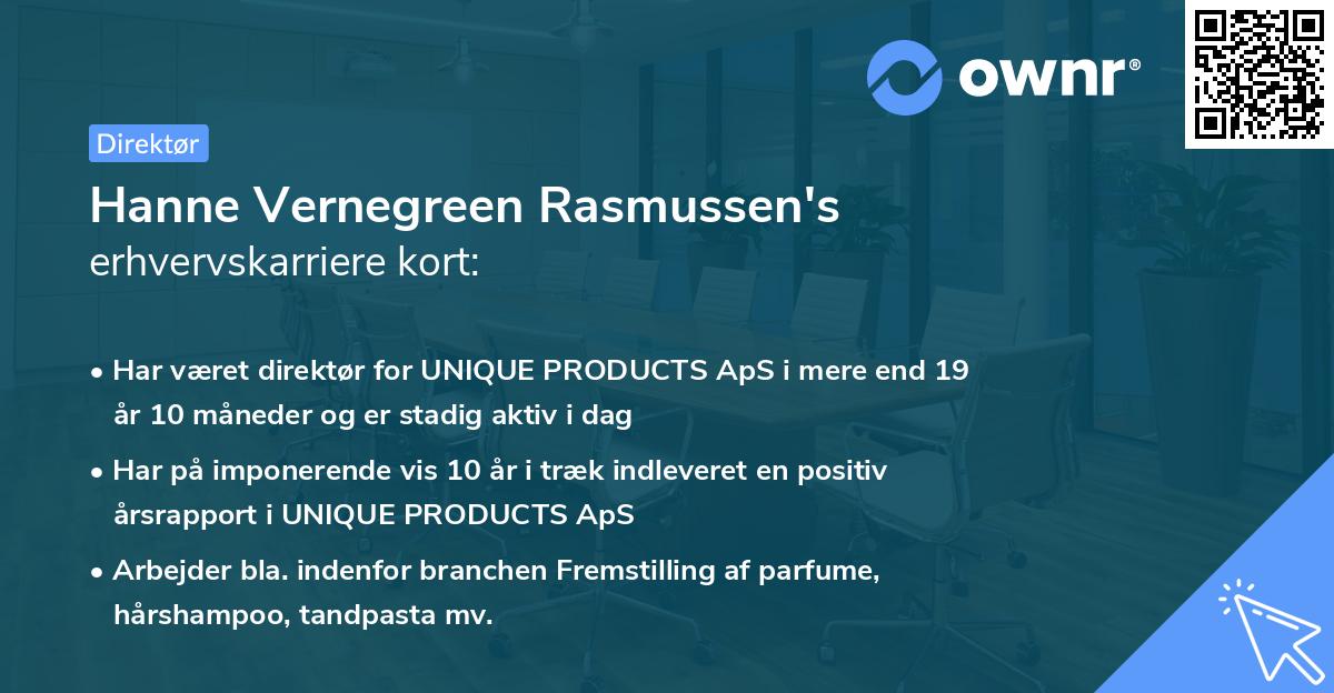 Hanne Vernegreen Rasmussen's erhvervskarriere kort