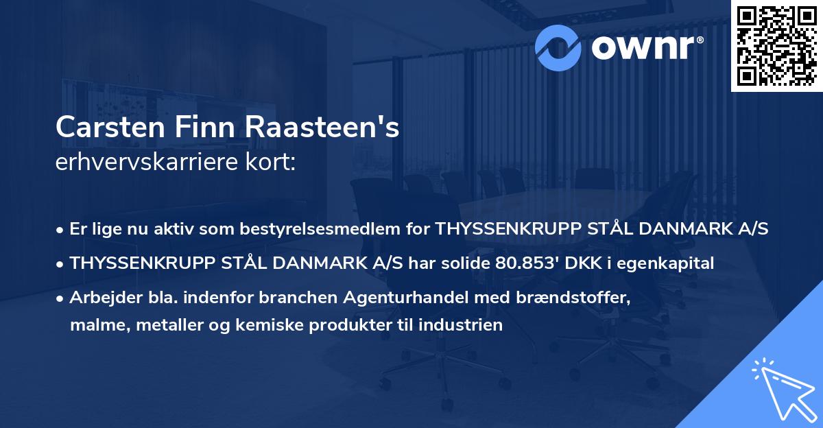 Carsten Finn Raasteen's erhvervskarriere kort