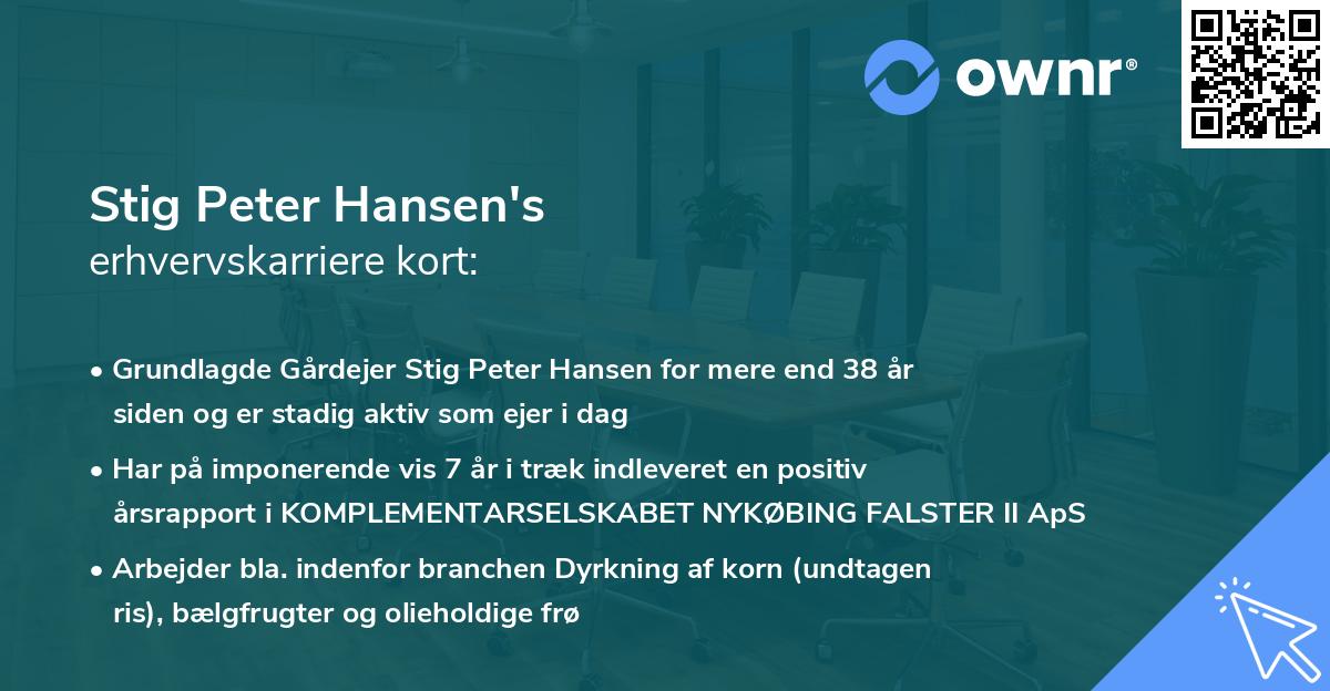 Stig Peter Hansen's erhvervskarriere kort