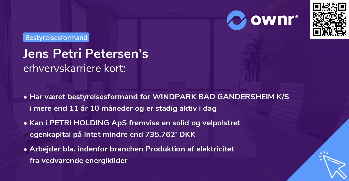 Jens Petri Petersen's erhvervskarriere kort