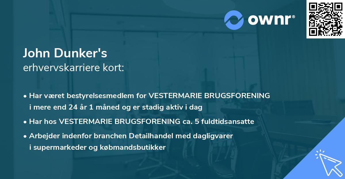 John Dunker's erhvervskarriere kort