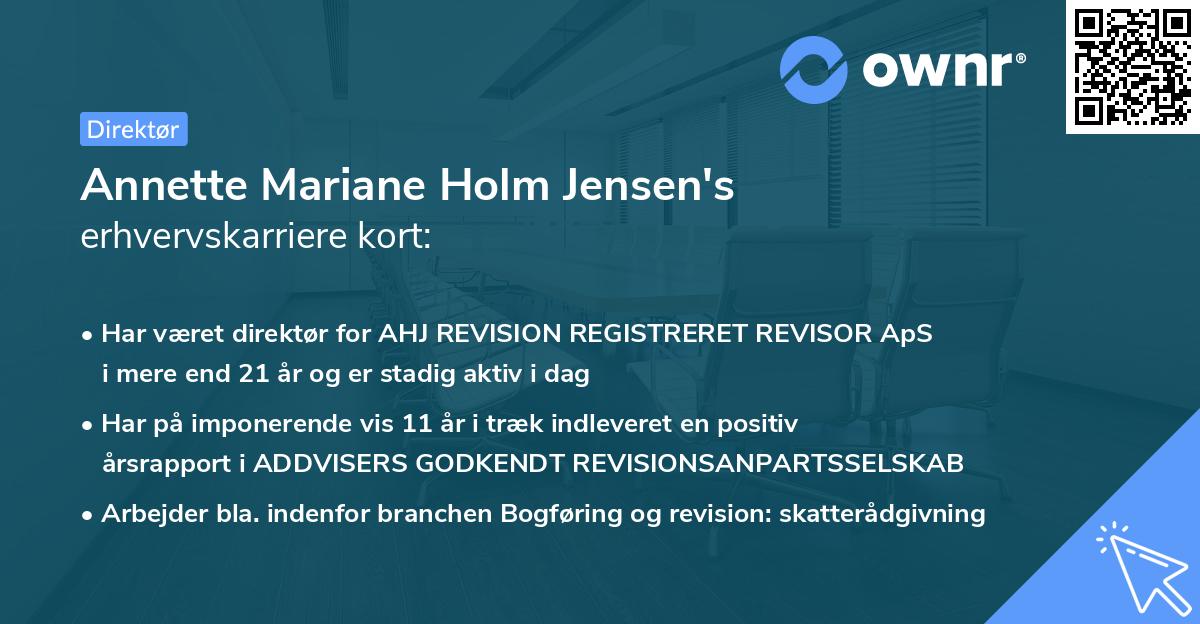 Annette Mariane Holm Jensen's erhvervskarriere kort