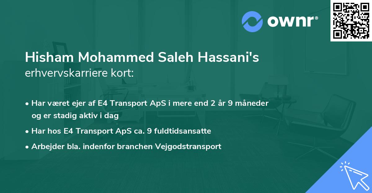 Hisham Mohammed Saleh Hassani's erhvervskarriere kort