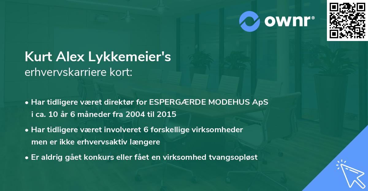 Kurt Alex Lykkemeier's erhvervskarriere kort