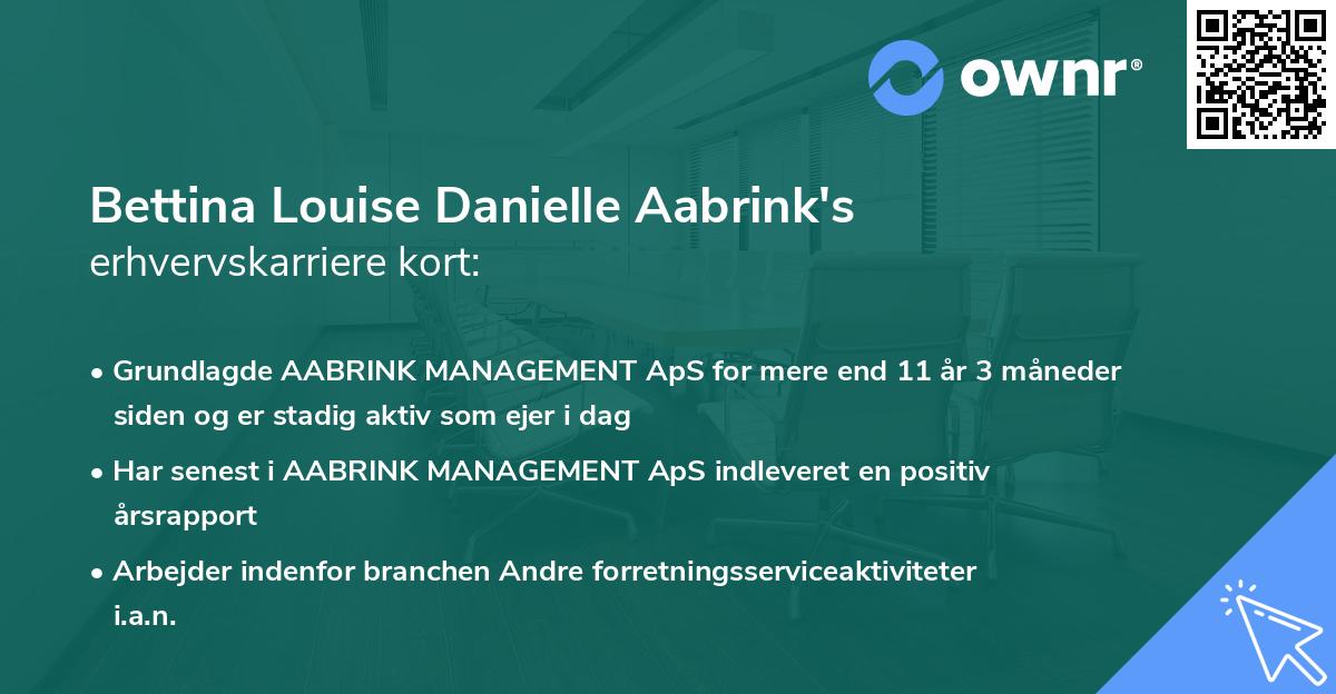 Bettina Louise Danielle Aabrink's erhvervskarriere kort