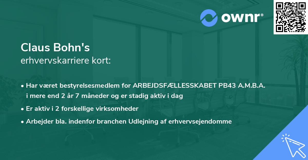 Claus Bohn's erhvervskarriere kort