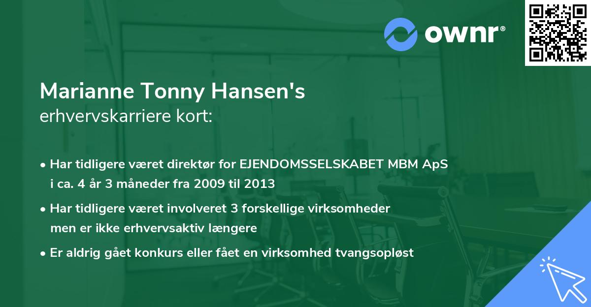 Marianne Tonny Hansen's erhvervskarriere kort