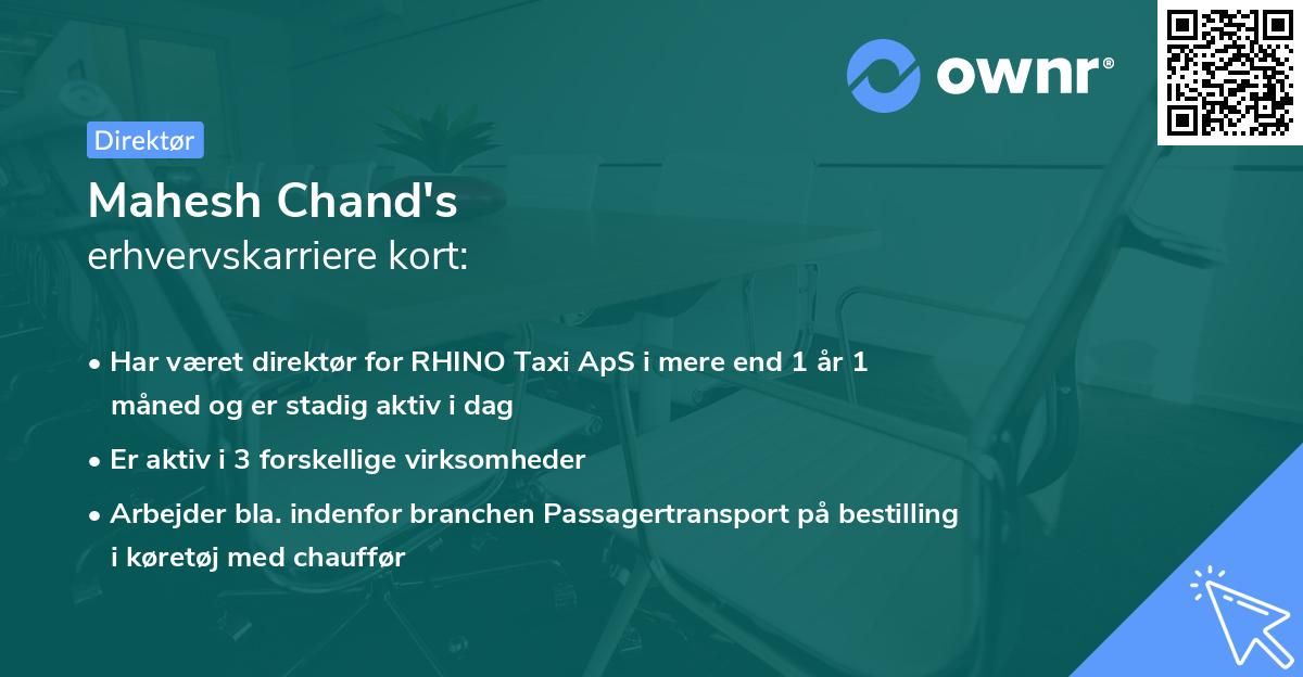 Mahesh Chand's erhvervskarriere kort