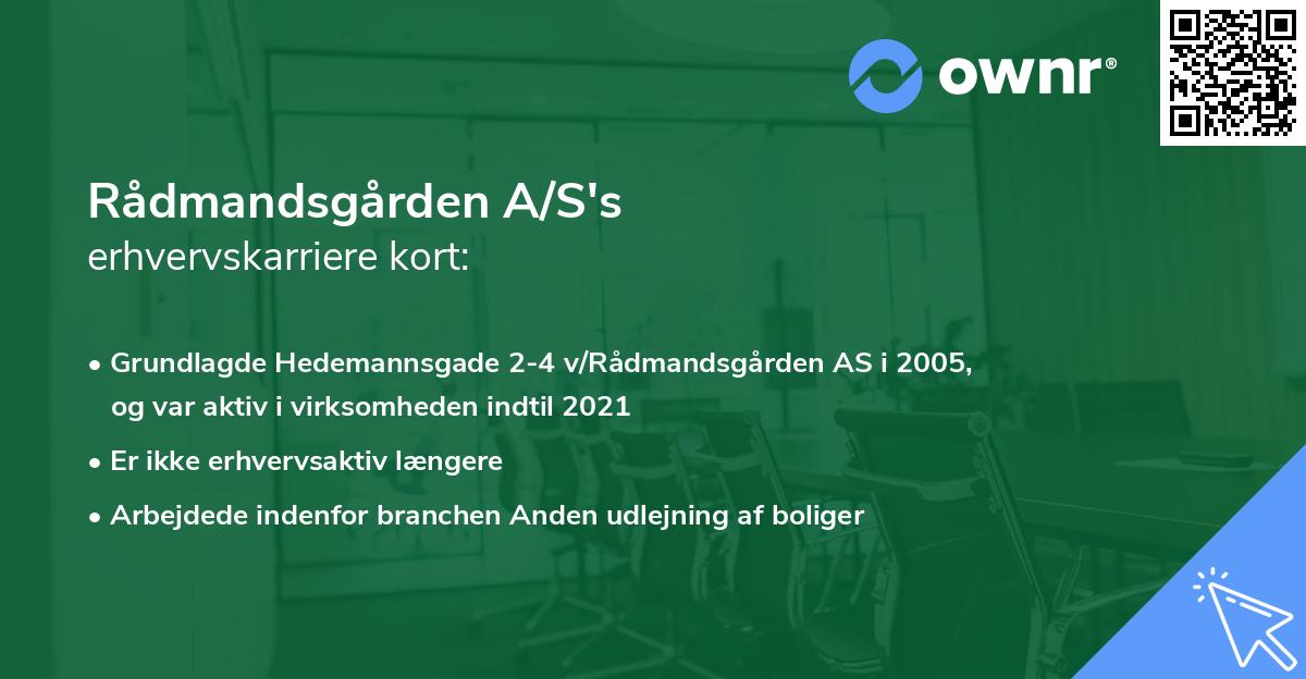 Rådmandsgården A/S's erhvervskarriere kort