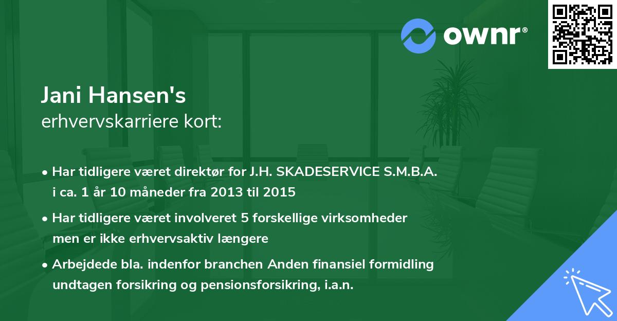 Jani Hansen's erhvervskarriere kort
