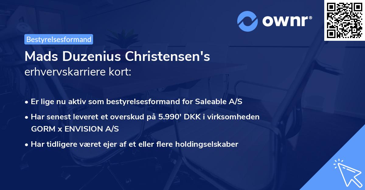 Mads Duzenius Christensen's erhvervskarriere kort