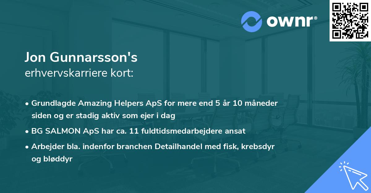 Jon Gunnarsson's erhvervskarriere kort
