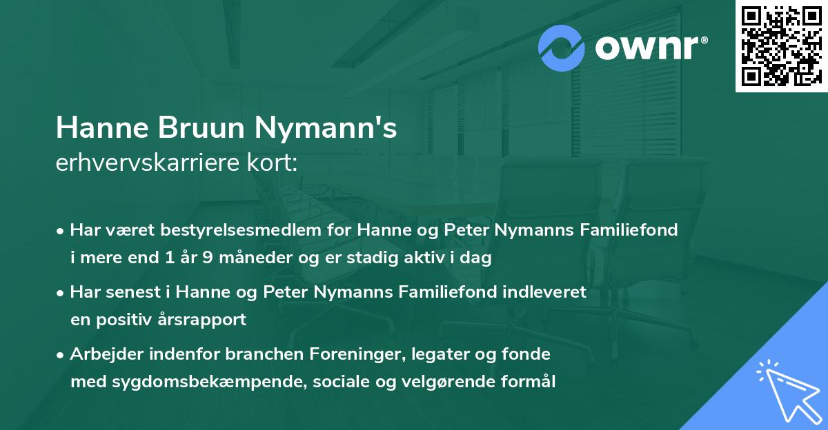 Hanne Bruun Nymann's erhvervskarriere kort