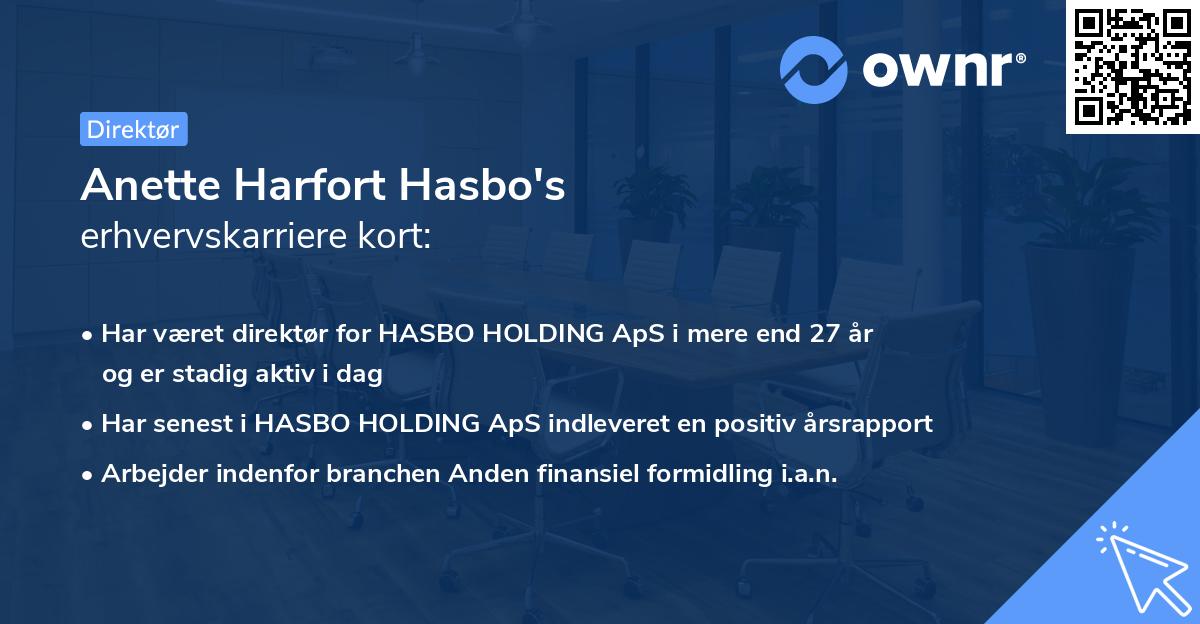 Anette Harfort Hasbo's erhvervskarriere kort