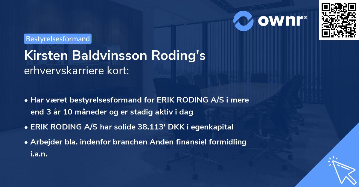 Kirsten Baldvinsson Roding's erhvervskarriere kort