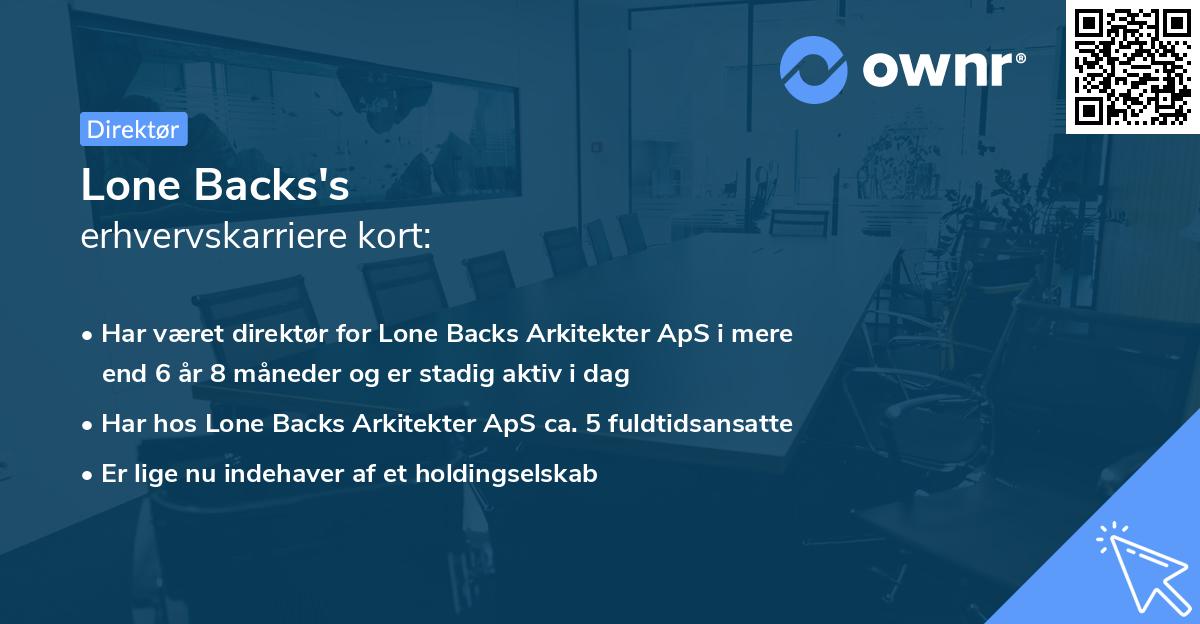 Lone Backs's erhvervskarriere kort