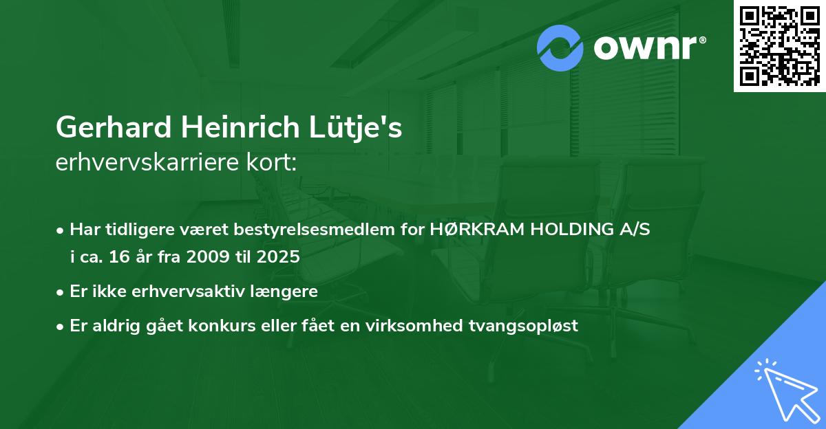 Gerhard Heinrich Lütje's erhvervskarriere kort