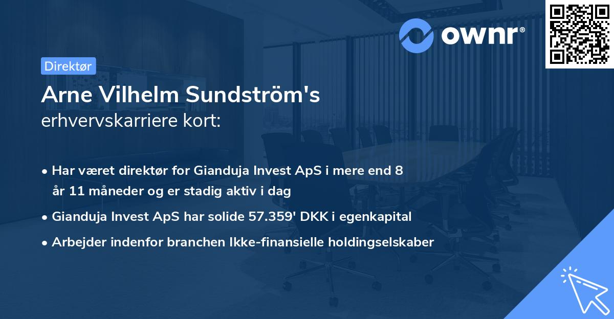 Arne Vilhelm Sundström's erhvervskarriere kort
