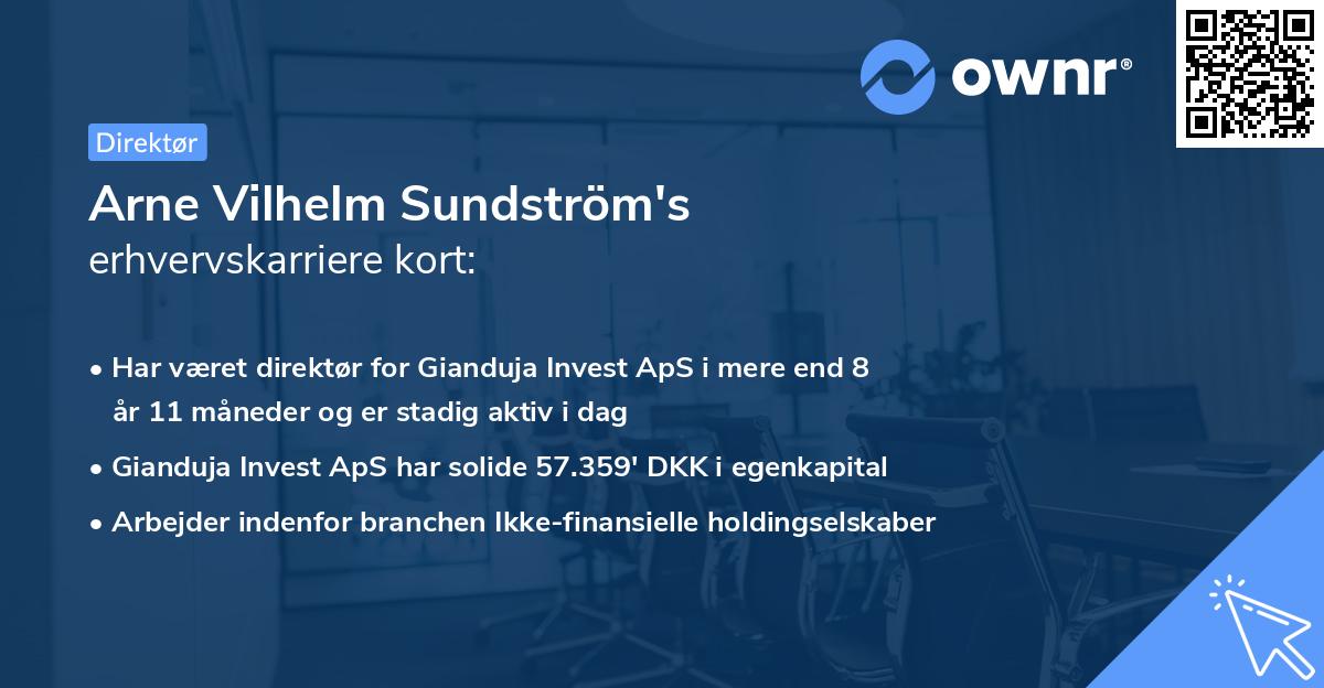 Arne Vilhelm Sundström's erhvervskarriere kort