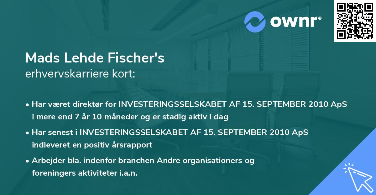Mads Lehde Fischer's erhvervskarriere kort