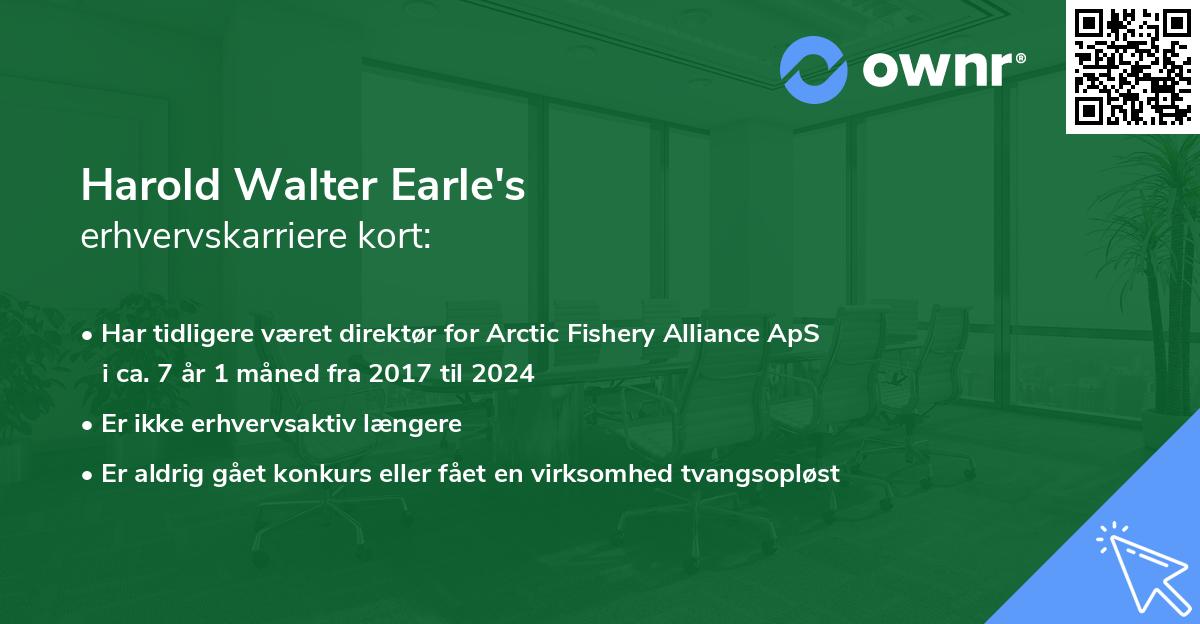 Harold Walter Earle's erhvervskarriere kort