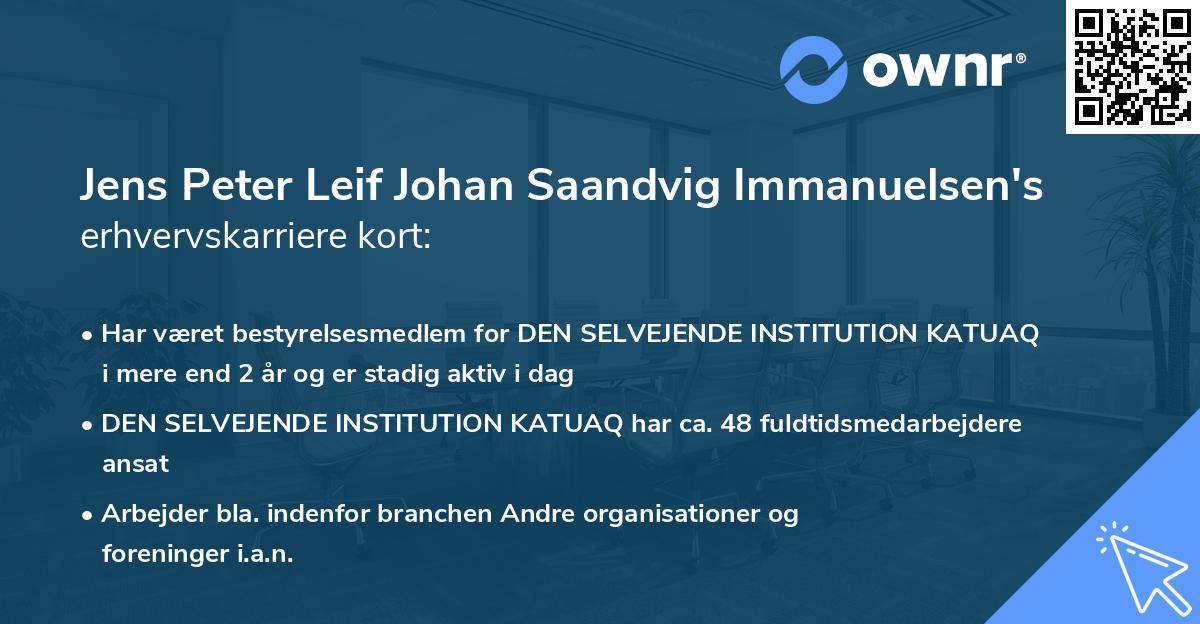 Jens Peter Leif Johan Saandvig Immanuelsen's erhvervskarriere kort