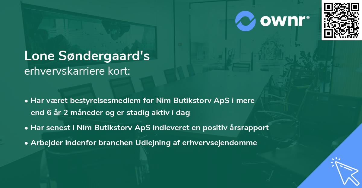 Lone Søndergaard's erhvervskarriere kort